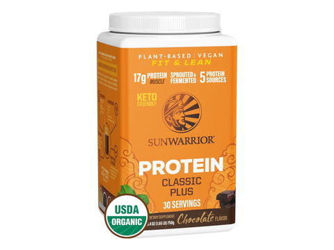 Sunwarrior Classic Plus Organic Chocolate Plant Protein Powder Tub 750g