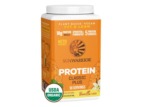 Sunwarrior Classic Plant Protein tub, Organic Vanilla flavour 750g