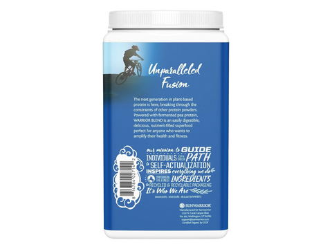 Back of Sunwarrior vanilla protein powder showing barcode 750g.