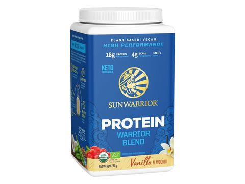 Sunwarrior Plant-Based Protein Powder tub, vanilla flavour 375g.