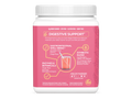 Supplement container with pink label on a white background