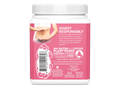 Supplement jar with pink label and white lid on a white background