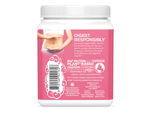 Supplement jar with pink label and white lid on a white background