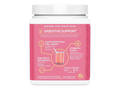 Supplement container with pink label on a white background
