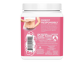 Supplement jar with pink label and white lid on a white background