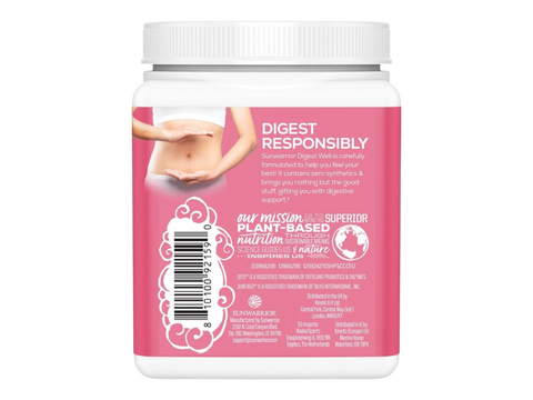 Supplement jar with pink label and white lid on a white background