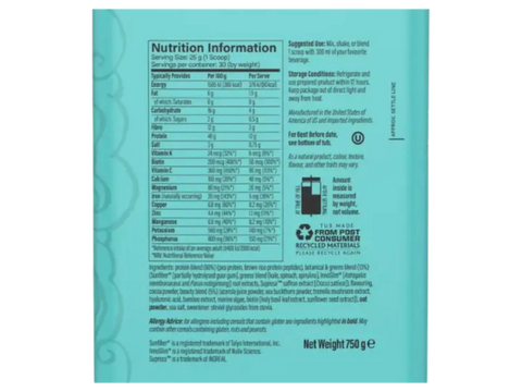 Supplement facts and ingredients list for Sunwarrior Shape Chocolate