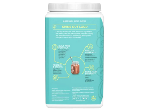 Supplement facts and ingredients list for Sunwarrior Shape Chocolate