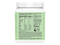 Nutrition label on a green supplement container with white lid