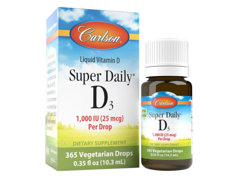 Carlson Super Daily D3 1,000 IU (25 mcg) front bottle packaging showing product name and branding