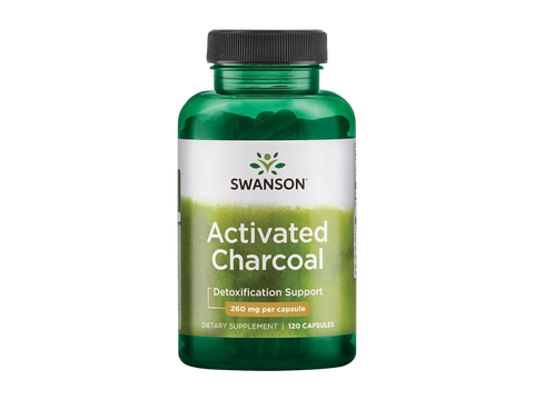 Swanson Activated Charcoal supplement bottle on a white background