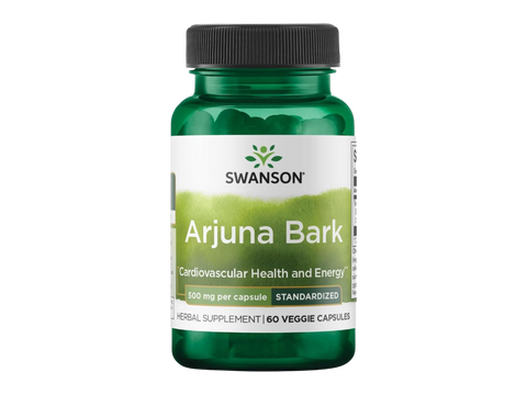 Swanson Arjuna Bark – 500 mg Standardized Extract – 60 Vegan Capsules herbal dietary supplement bottle front label