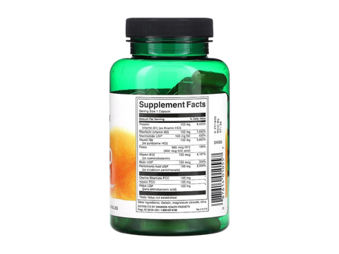 Green supplement bottle with label on a white background