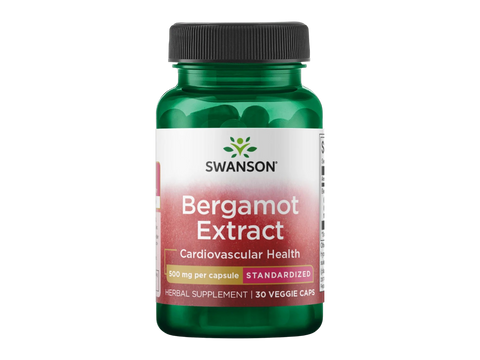 Swanson Bergamot Extract 500 mg Standardized Veggie Caps – 30 Count herbal dietary supplement bottle front label
