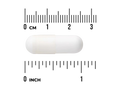 White pill with a ruler for scale on a white background