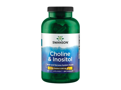 Swanson Choline & Inositol supplement bottle on a white background