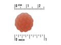 Gummy raspberry with a ruler for scale on a white background