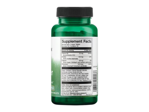 Swanson Fat Burner Vegan Tablets – 60 Count Supplement Facts panel and product barcode on bottle label