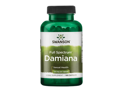 Swanson Full Spectrum Damiana 510 mg Capsules – 100 Count herbal dietary supplement bottle front label