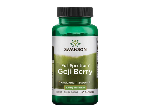 Swanson Full Spectrum Goji Berry 500 mg Capsules – 60 Count fruit-based dietary supplement bottle front label