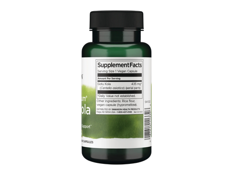 Swanson Full Spectrum Gotu Kola 435 mg Capsules – 60 Count Supplement Facts panel and product barcode on bottle label