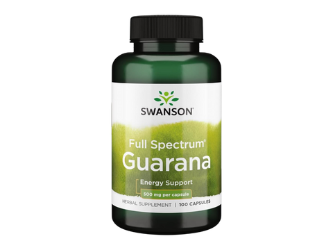 Swanson Full Spectrum Guarana 500 mg Capsules – 100 Count herbal dietary supplement bottle front label