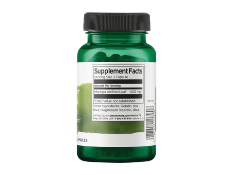 Green supplement bottle with label on a white background