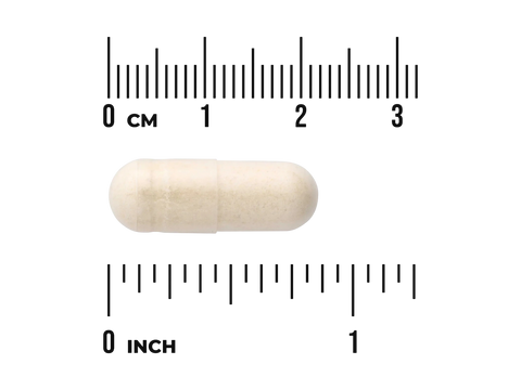 Wooden pill with measurement scale on a white background