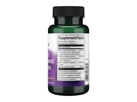 Swanson Herbal Complex – Epimedium, Tribulus, Maca – 60 Capsules Supplement Facts panel and product barcode on bottle label