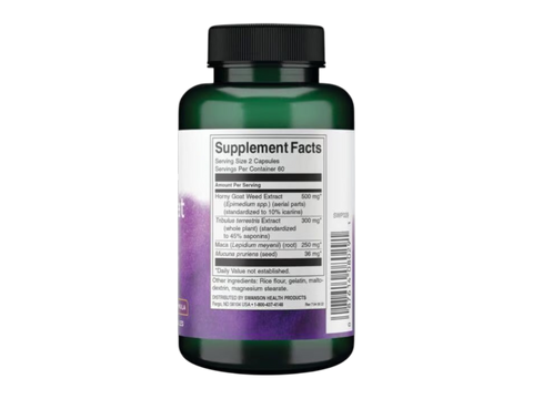 Swanson Herbal Complex with Epimedium, Tribulus & Maca – 120 Capsules Supplement Facts panel and product barcode on bottle label