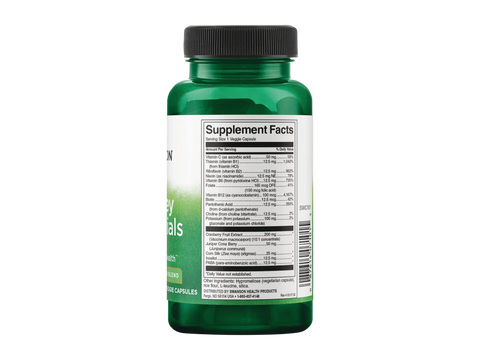 Green supplement bottle with label on a white background