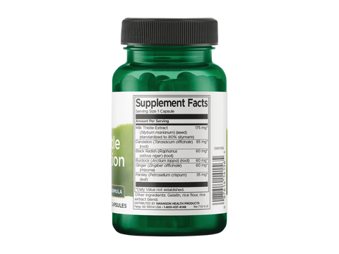 Green supplement bottle with label on a white background
