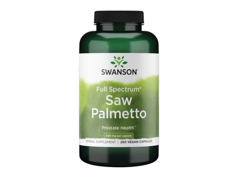 Swanson Saw Palmetto Capsules – Full Spectrum, 540 mg – 250 Count herbal dietary supplement bottle front label
