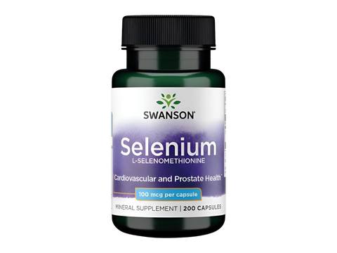 Swanson Selenium L-Selenomethionine Supplement, 100 mcg – 200 Capsules mineral dietary supplement bottle front label