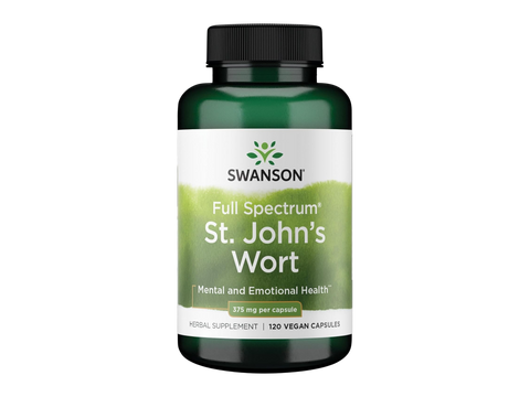 Swanson St. John's Wort Herb 375 mg – 120 Vegan Capsules herbal dietary supplement bottle front label