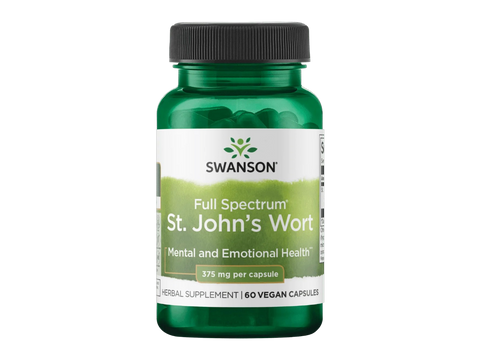 Swanson St. John's Wort Herb 375 mg – 60 Vegan Capsules herbal dietary supplement bottle front label
