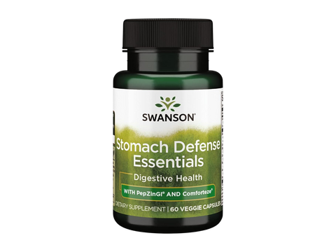 Swanson Stomach Defense Essentials supplement bottle on a white background