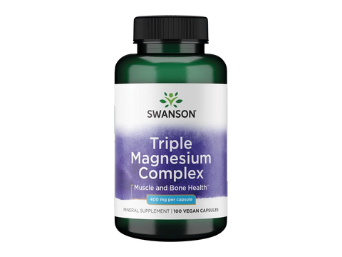 Swanson Triple Magnesium Complex – 400 mg per Capsule – 100 Count mineral dietary supplement bottle front label