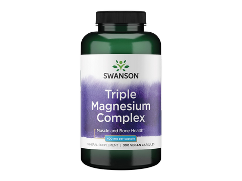 Swanson Triple Magnesium Complex – 400 mg per Capsule – 300 Count mineral dietary supplement bottle front label