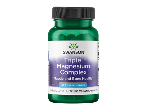Swanson Triple Magnesium Complex – 400 mg per Capsule – 30 Count mineral dietary supplement bottle front label
