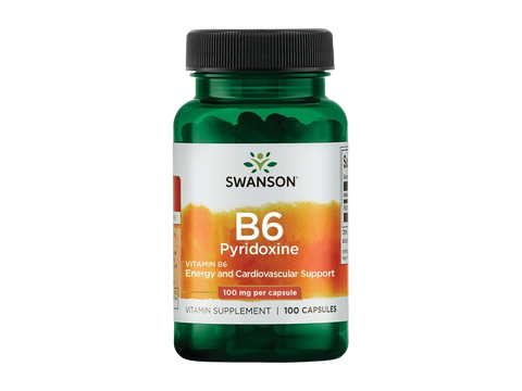 Swanson B6 Pyridoxine supplement bottle on a white background