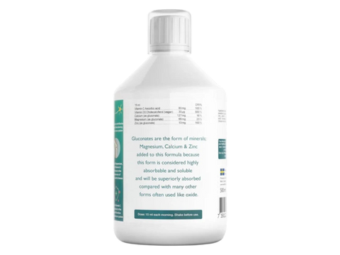 Swedish Nutra Cal-Mag Natural Lemon Flavour 500ml active ingredients and nutrients information panel