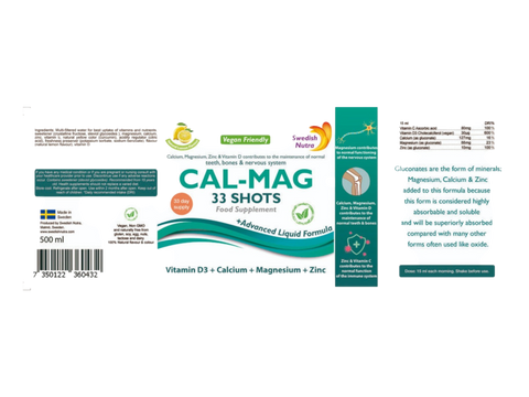 Swedish Nutra Cal-Mag Natural Lemon Flavour 500ml supplement benefits & barcode information panel