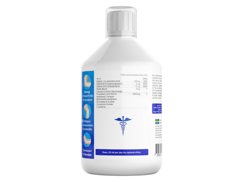 Swedish Nutra Collagen Joint Support Berry Flavour 500ml active ingredients and nutrients information panel