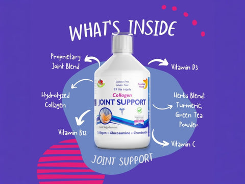 Swedish Nutra Collagen Joint Support Berry Flavour 500ml lifestyle image showing joint mobility and movement support