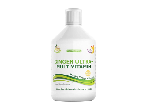 Bottle of Ginger Ultra+ Multivitamin on a white background