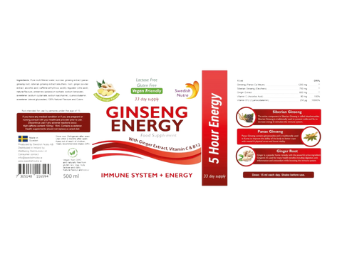 Swedish Nutra Ginseng Energy Natural Ginger Flavour 500ml barcode information panel
