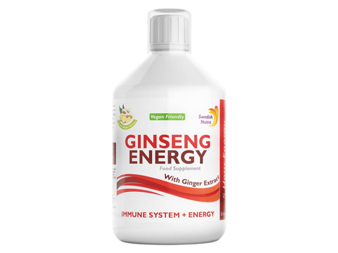 Swedish Nutra Ginseng Energy Natural Ginger Flavour 500ml liquid supplement bottle front label packaging