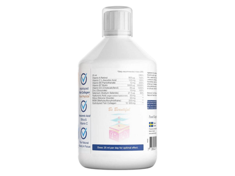 Swedish Nutra Gold Retinol Collagen 12500mg 500ml active ingredients and nutrients information panel