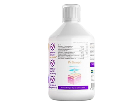 Swedish Nutra Liquid Bovine Collagen 10000mg Berry Flavour 500ml active ingredients and nutrients information pane
